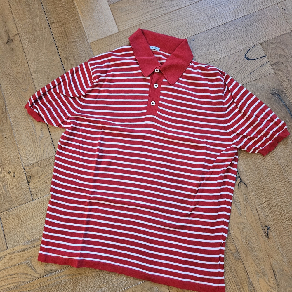 Malo Red and White Striped Polo Shirt